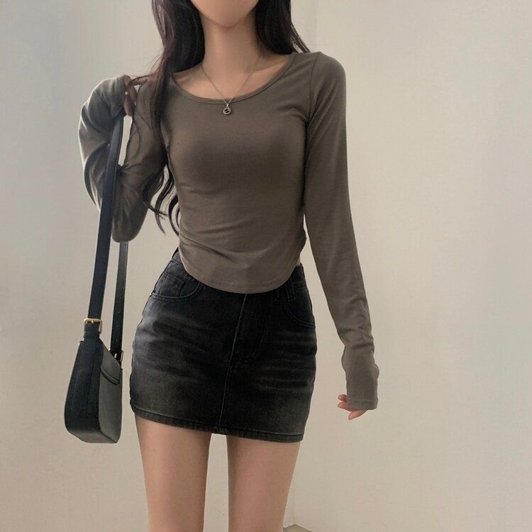 내가 찾던 여리핏 부드러운 무지 굴림 긴팔티셔츠 5color 카키