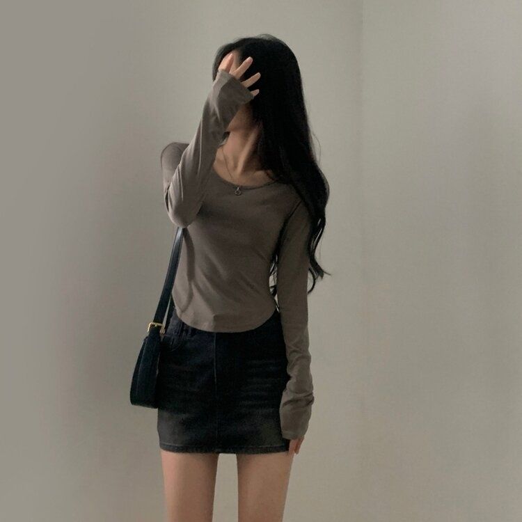 내가 찾던 여리핏 부드러운 무지 굴림 긴팔티셔츠 5color 카키