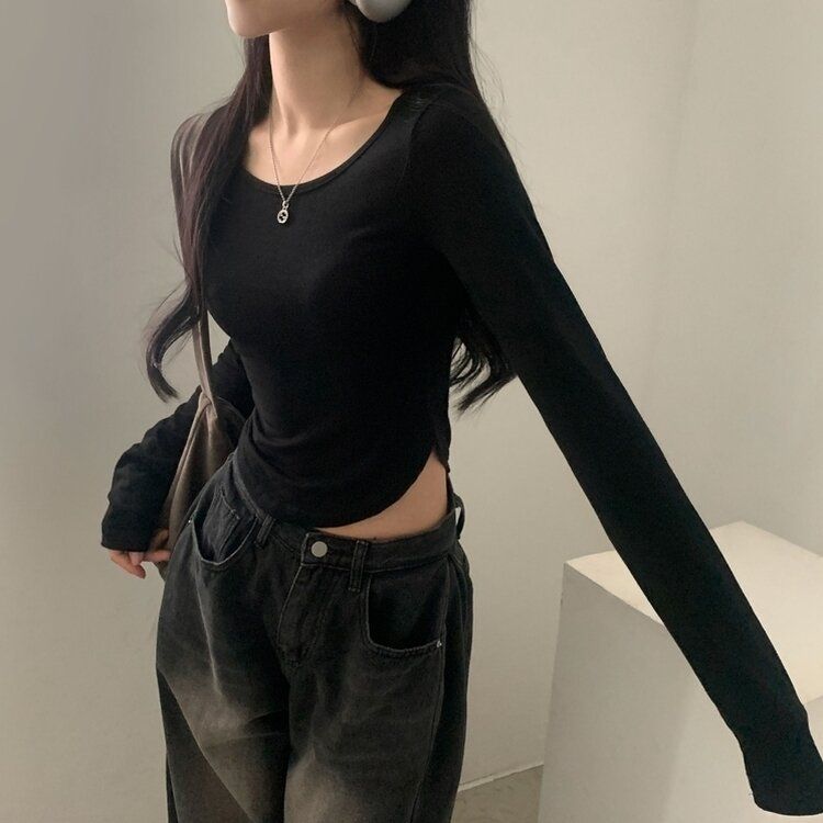 내가 찾던 여리핏 부드러운 무지 굴림 긴팔티셔츠 5color 블랙