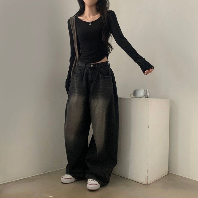 내가 찾던 여리핏 부드러운 무지 굴림 긴팔티셔츠 5color 블랙