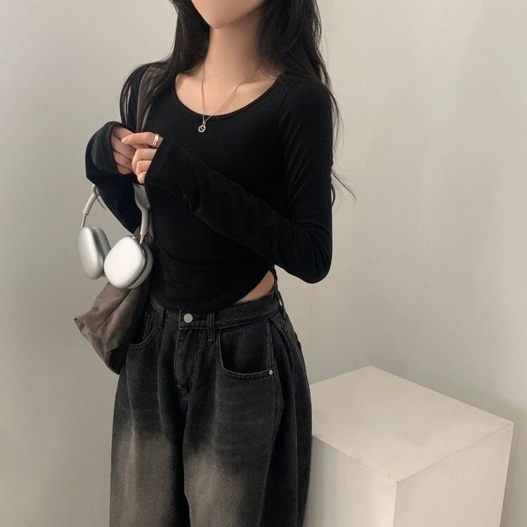 내가 찾던 여리핏 부드러운 무지 굴림 긴팔티셔츠 5color 블랙