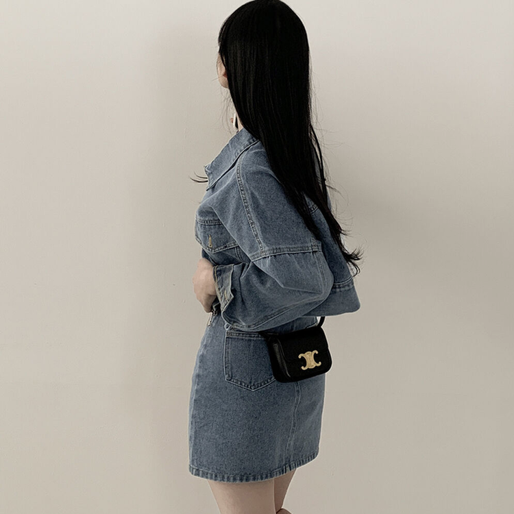 투웨이 데님 크롭자켓 미니스커트 투피스 세트 꽃놀이 나들이 소풍 데이트룩 청청 벚꽃룩 셋업 블루