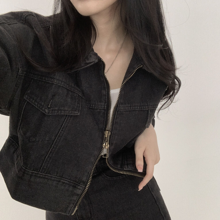 투웨이 데님 크롭자켓 미니스커트 투피스 세트 꽃놀이 나들이 소풍 데이트룩 청청 벚꽃룩 셋업 그레이