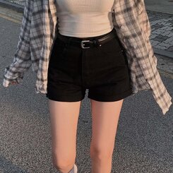 【 ベルト】ロールアップシンプルショートパンツ BLACK