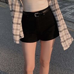 【 ベルト】ロールアップシンプルショートパンツ BLACK