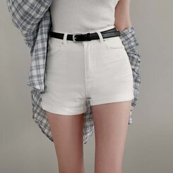 【 ベルト】ロールアップシンプルショートパンツ WHITE