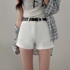 【 ベルト】ロールアップシンプルショートパンツ WHITE