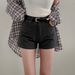 【 ベルト】ロールアップシンプルショートパンツ CHARCOAL