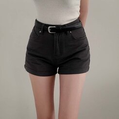 【 ベルト】ロールアップシンプルショートパンツ CHARCOAL