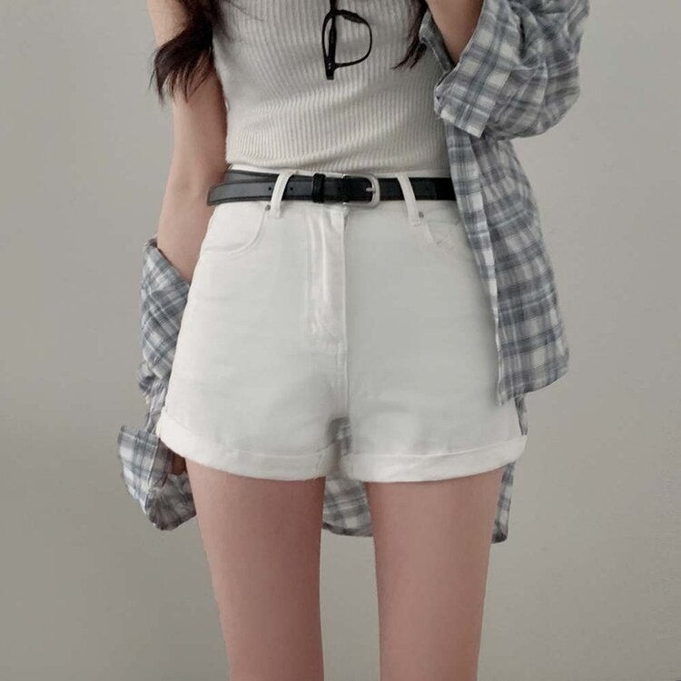 【 ベルト】ロールアップシンプルショートパンツ WHITE