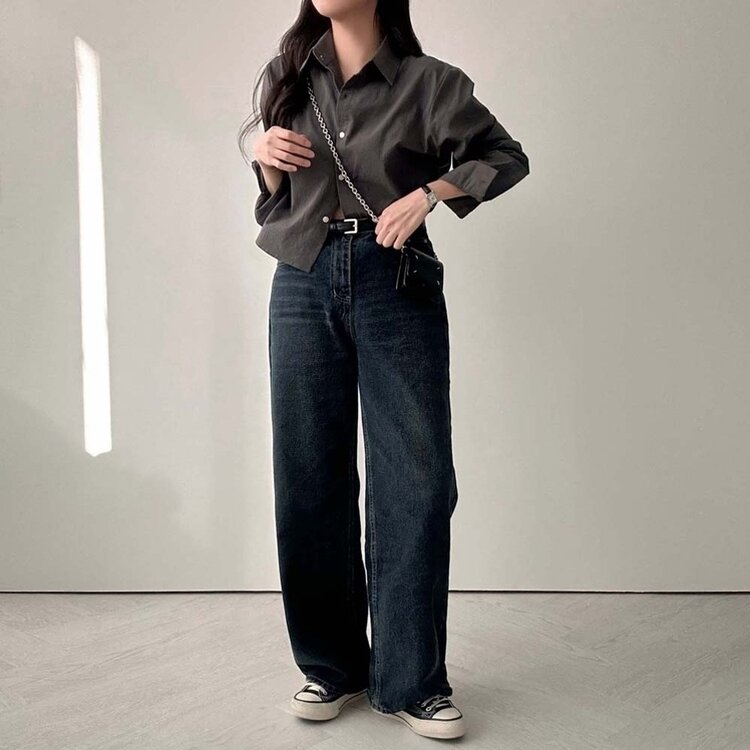 어바웃 데님 와이드 팬츠 2color 진청