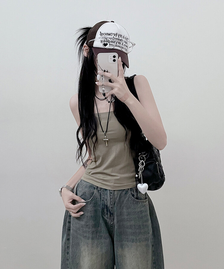 11할인폴리스퀘어캡내장패드끈나시 카키