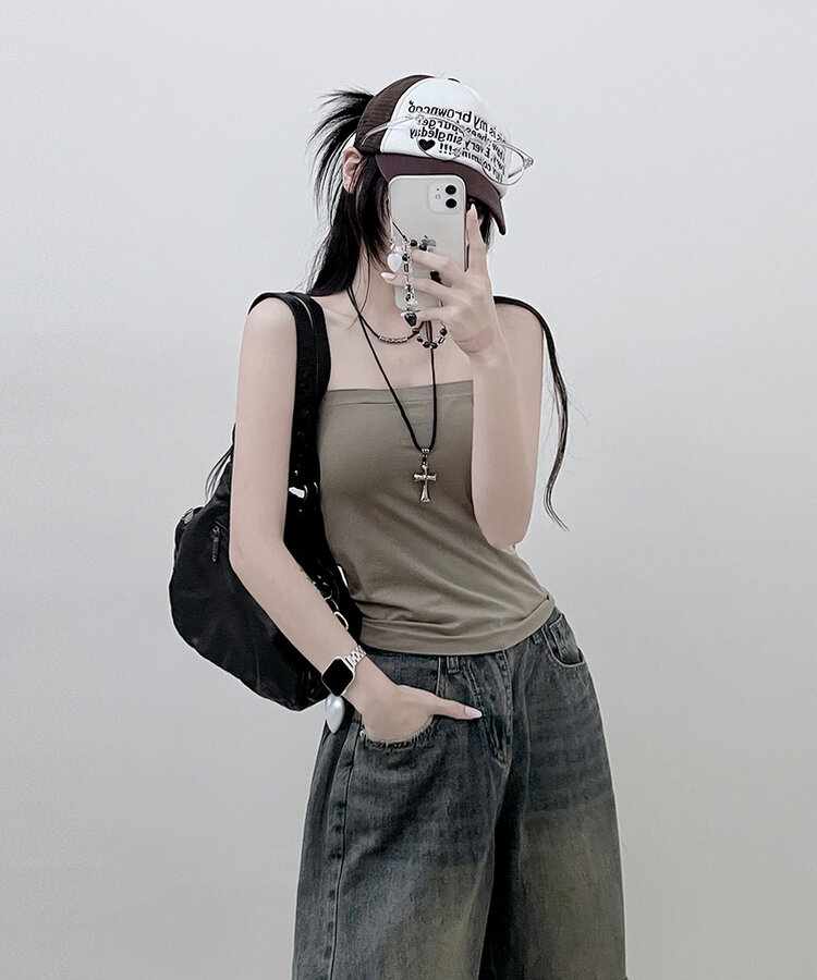 11할인폴리스퀘어캡내장패드끈나시 카키