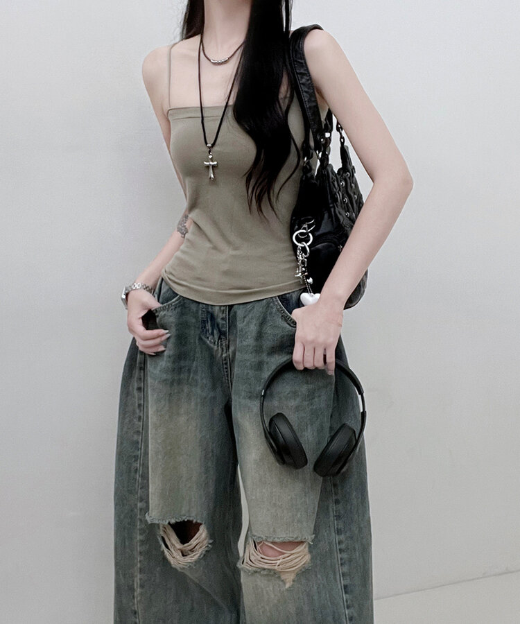 11할인폴리스퀘어캡내장패드끈나시 카키