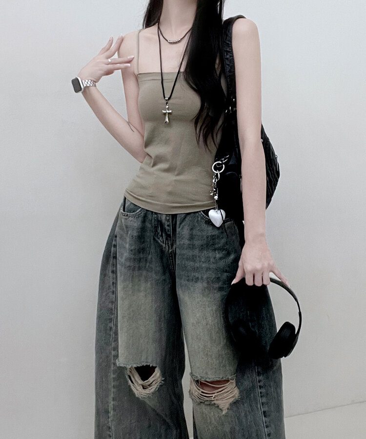 11할인폴리스퀘어캡내장패드끈나시 카키