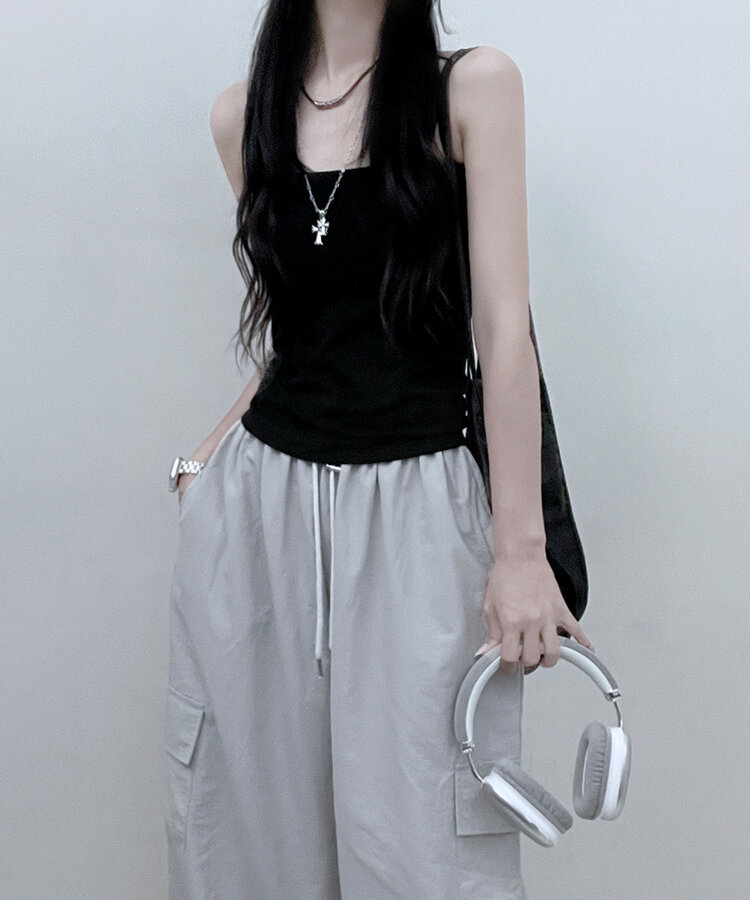 11할인폴리스퀘어캡내장패드끈나시 블랙