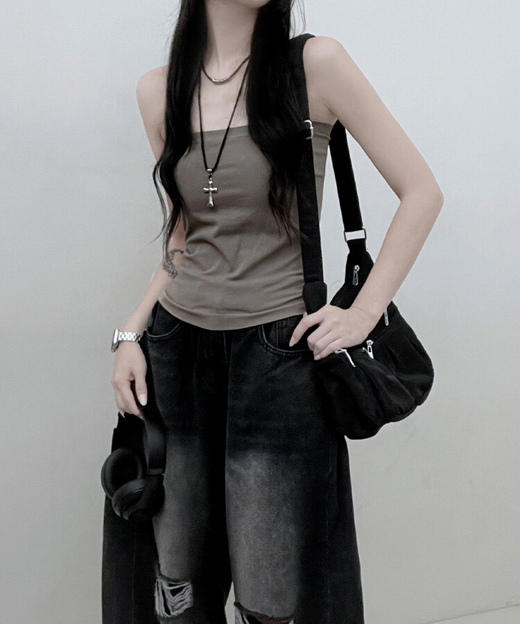 11할인폴리스퀘어캡내장패드끈나시 브라운