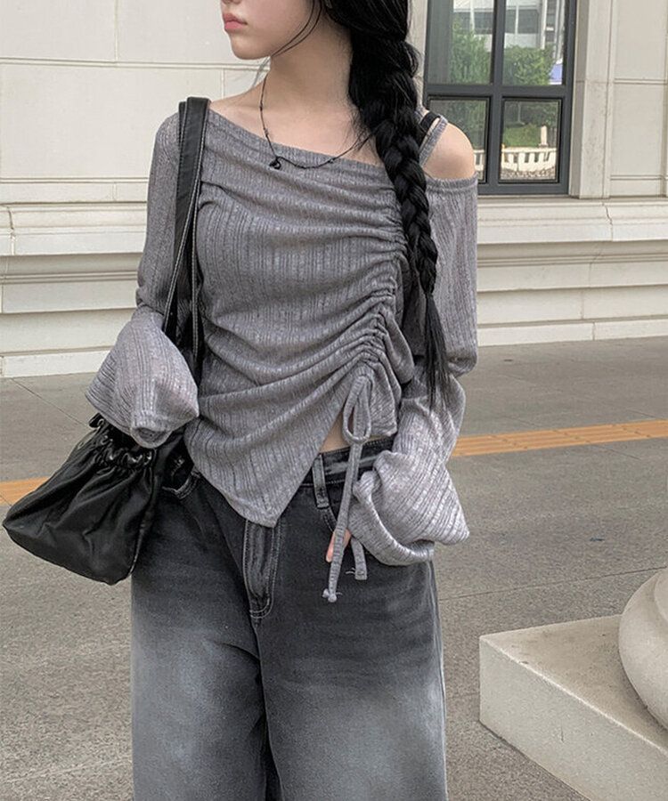 長袖Tシャツ スリットシャーリング長袖Tシャツ GRAY