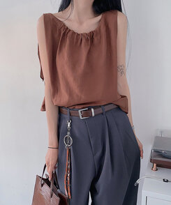 ファッション雑貨 スクエア牛革ベルト BROWN
