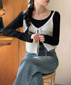 フロントリボンニットビスチェ｜ベスト｜韓国ファッション通販 SONA