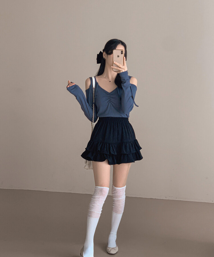 ティアードバンディングフレアスカートパンツ｜ミニスカート｜韓国