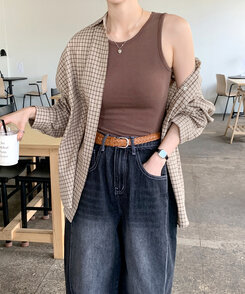 ノースリーブ スリムフィットタンクトップ5色 BROWN