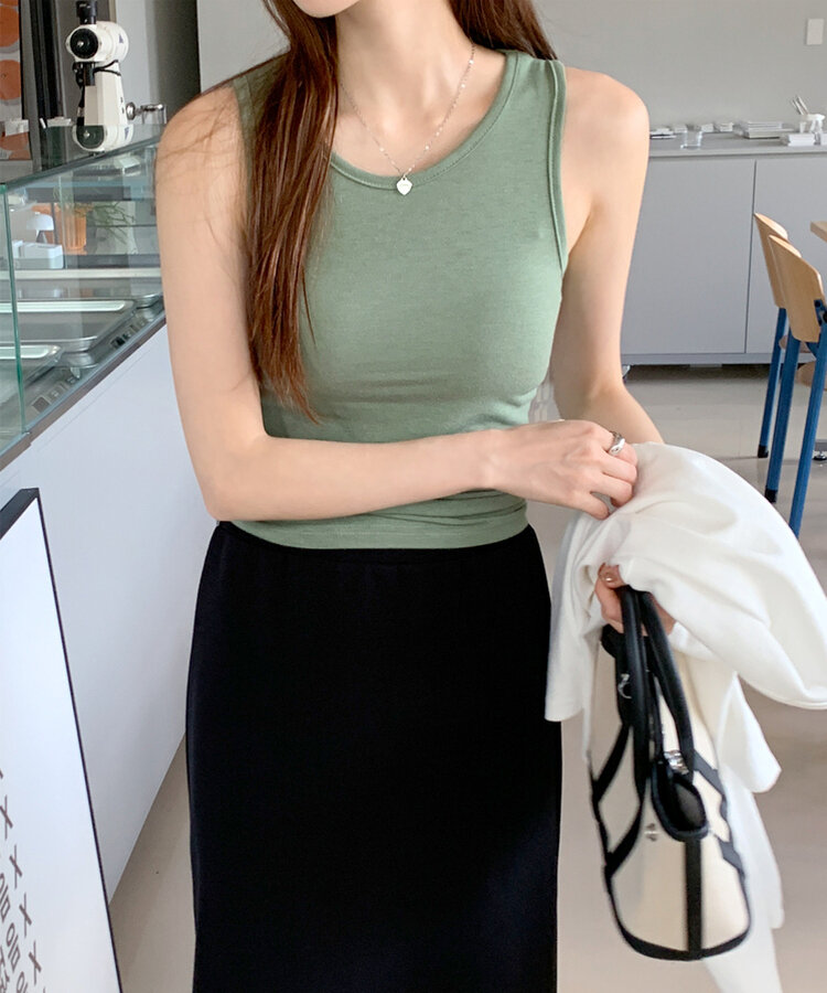 スリムフィットタンクトップ5色 KHAKI GREEN