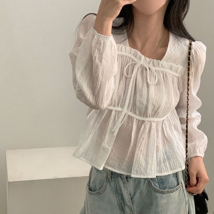 ショルダーリボンシフォンブラウス ショルダーリボンシフォンブラウス – poláura OFFICIAL ONLINE STORE