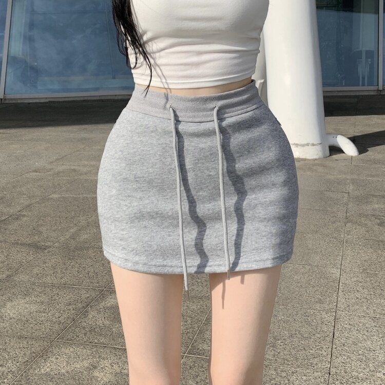 다미 허리 밴딩 콘솔 지퍼 속바지 트레이닝 미니 숏 스커트 치마 그레이