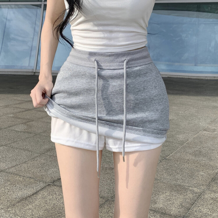 다미 허리 밴딩 콘솔 지퍼 속바지 트레이닝 미니 숏 스커트 치마 그레이