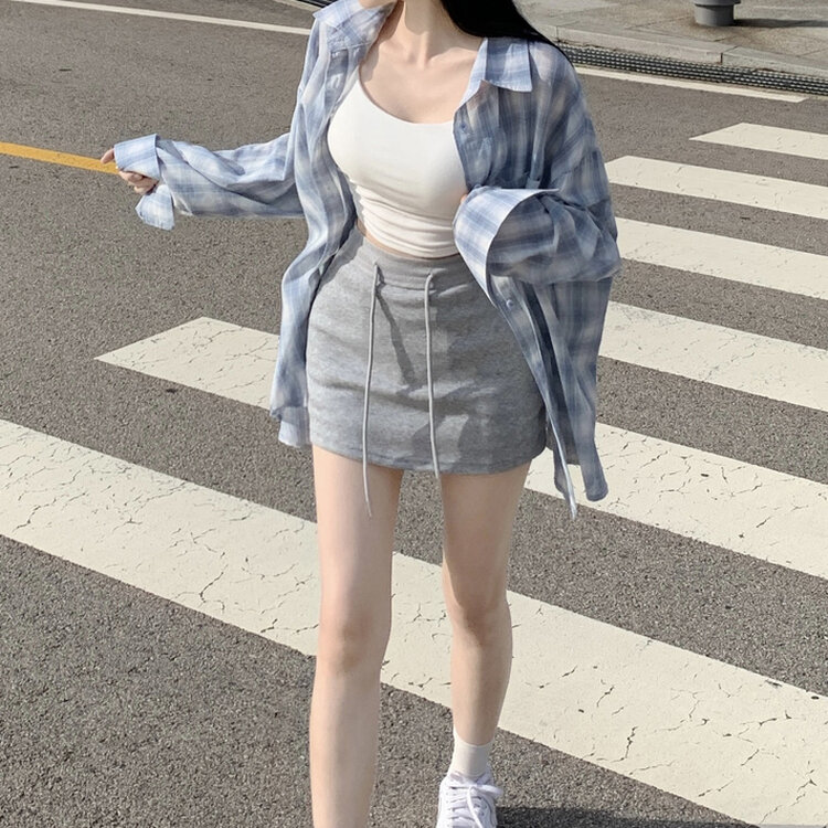 다미 허리 밴딩 콘솔 지퍼 속바지 트레이닝 미니 숏 스커트 치마 그레이