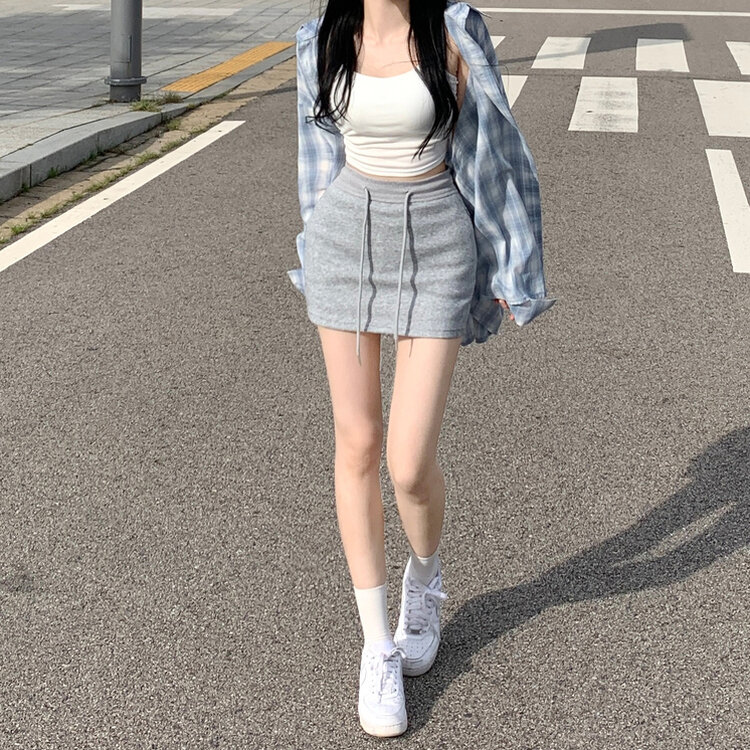 다미 허리 밴딩 콘솔 지퍼 속바지 트레이닝 미니 숏 스커트 치마 그레이