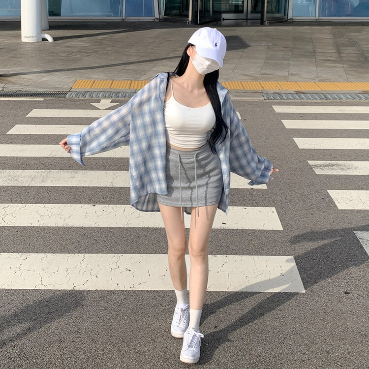 다미 허리 밴딩 콘솔 지퍼 속바지 트레이닝 미니 숏 스커트 치마 그레이