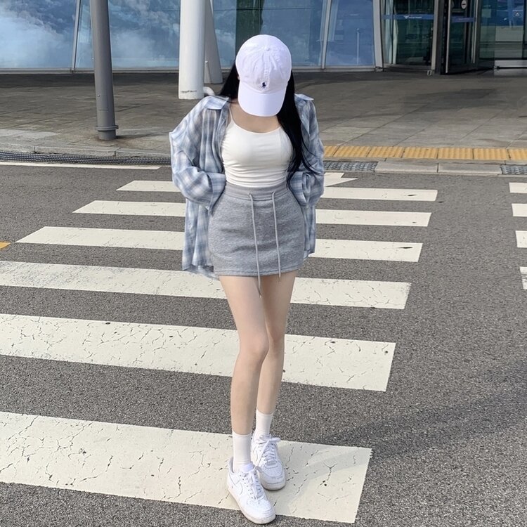 다미 허리 밴딩 콘솔 지퍼 속바지 트레이닝 미니 숏 스커트 치마 그레이