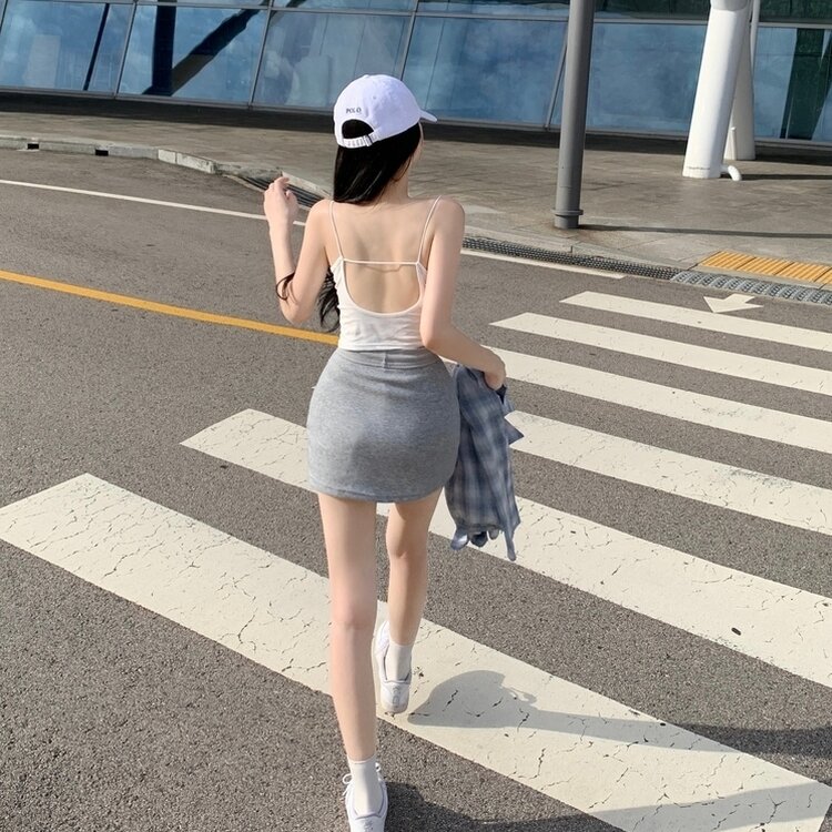다미 허리 밴딩 콘솔 지퍼 속바지 트레이닝 미니 숏 스커트 치마 그레이