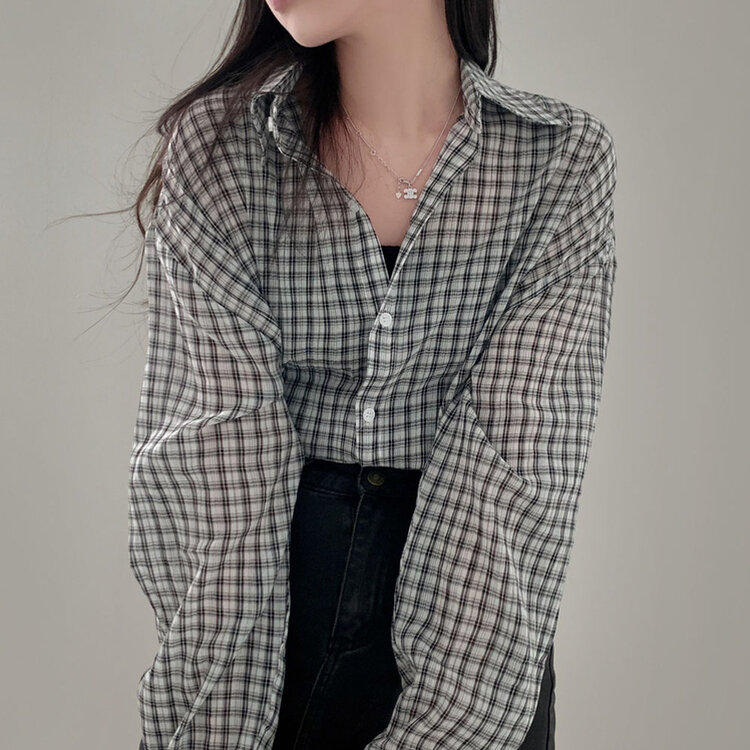 러브레터 시어서커 오버핏 체크셔츠남방 아이보리