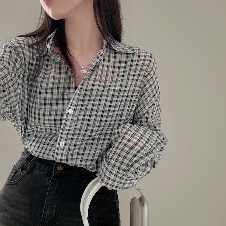 러브레터 시어서커 오버핏 체크셔츠남방 아이보리