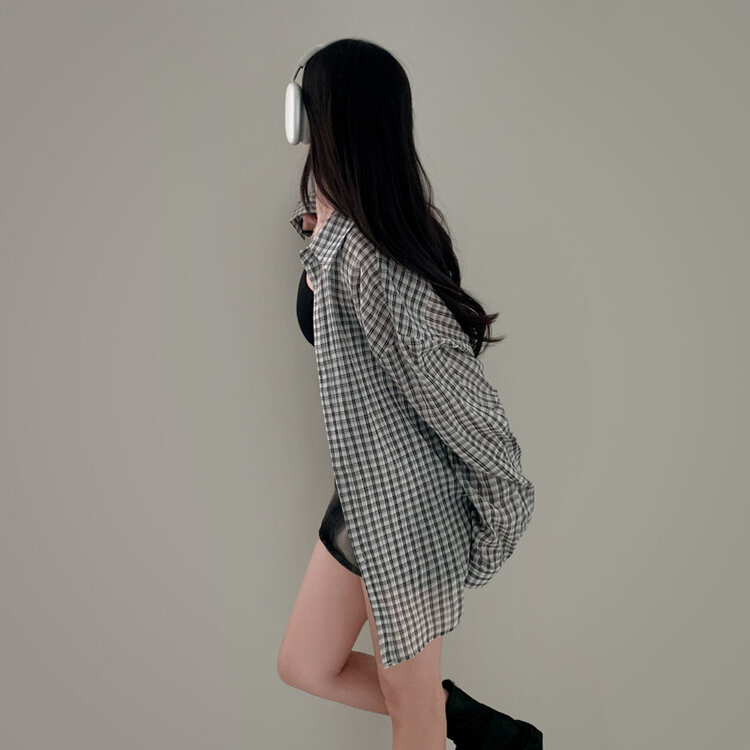 러브레터 시어서커 오버핏 체크셔츠남방 아이보리