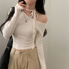 リボンチョーカー長袖Tシャツ IVORY