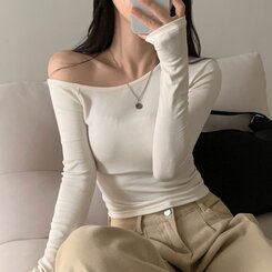 リボンチョーカー長袖Tシャツ IVORY