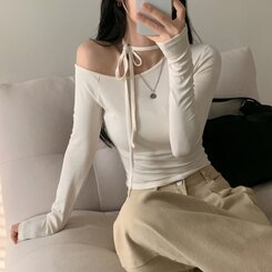 リボンチョーカー長袖Tシャツ IVORY