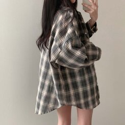 アバンチェックシャツコットンシャツ GRAY