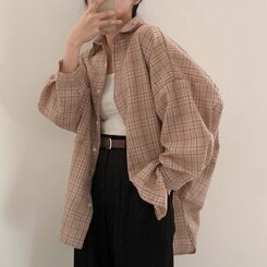 アバンチェックシャツコットンシャツ BEIGE