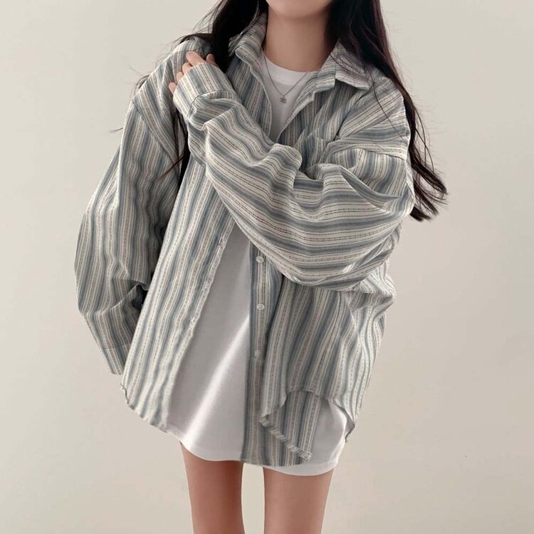 未使用ストライプ半襟 アバンオーバーフィットストライプシャツ｜シャツ｜韓国ファッション