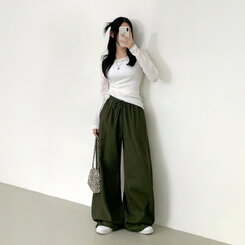 【SHORT/BASIC/LONG 丈別】2WAYオーバーフィットワイドパンツ KHAKI