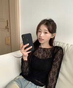ニット 【SET】シースルーレースニット キャミソール BLACK