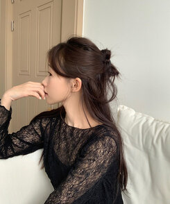 ニット 【SET】シースルーレースニット キャミソール BLACK