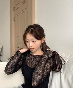 ニット 【SET】シースルーレースニット キャミソール BLACK