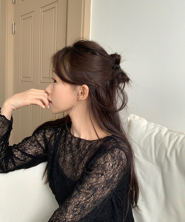 【SET】シースルーレースニット キャミソール BLACK