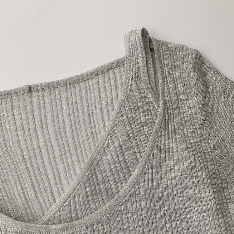 스킨스 원숄더 어깨 트임 레이어드 시스루 여름 긴팔 니트 티셔츠 2color